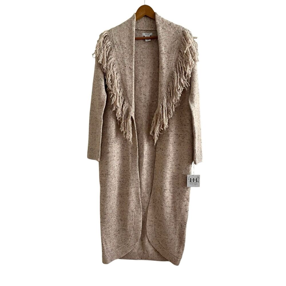 NWT Haute Hippie Fringe Collar Long Cardigan sz XS Beige Duster Boho 70s Western - Picture 2 of 8